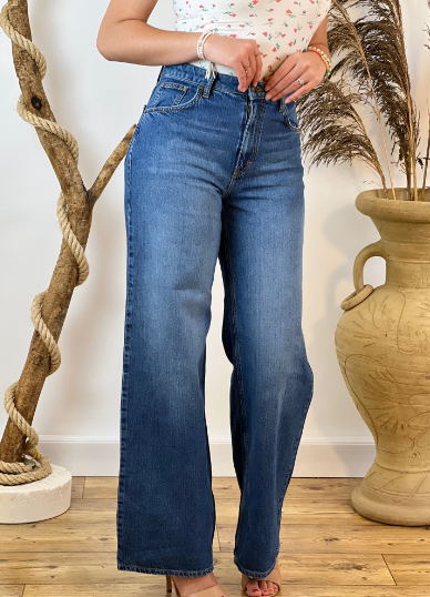 Jean Larges Taille Haute Ourlet Roulotté Multiples Poches